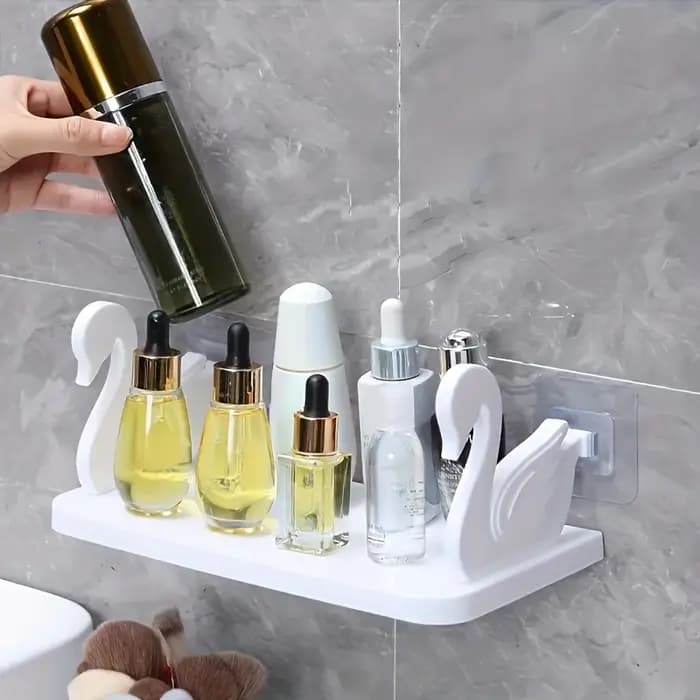 1 étagère murale en forme de cygne, un support de rangement polyvalent adapté aux salles de bain, cuisines et bureaux.