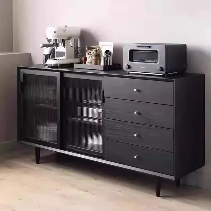 Armoire de rangement à tiroirs pour enfants, portes en verre, vitrine murale pour salon, noir, acces