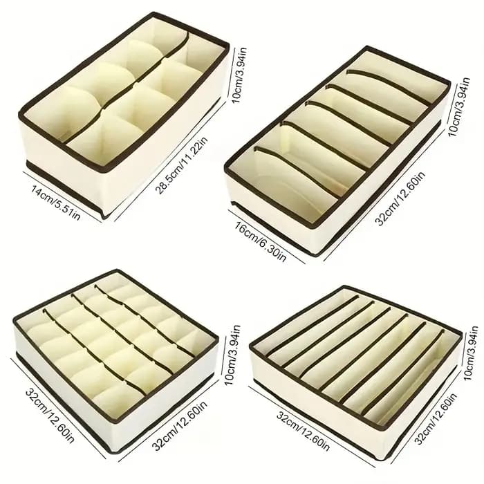 Dox de rangement de sous-vêtements 4 pièces, séparateur de rangement de sous-vêtements chaussettes,
