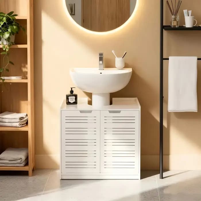 Meuble-lavabo de salle de bain moderne en PVC blanc