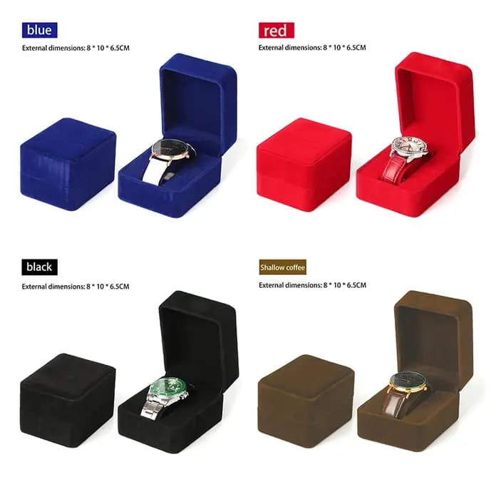 Boîte à montres élégante en velours à coins arrondis pour montres-bracelets, montres connectées, horloges, accessoires de bijouterie, emballage professionnel