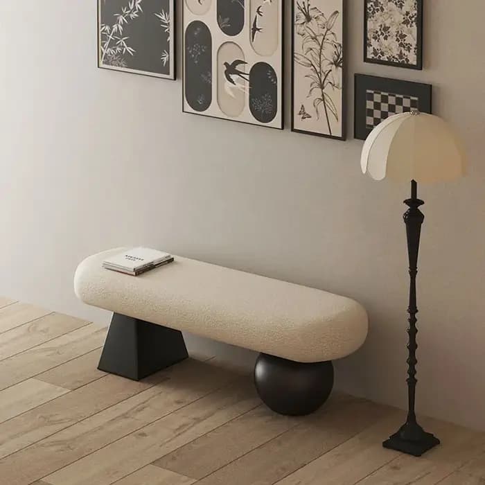 Banc d'entrée Art Déco moderne avec rembourrage Bouclé