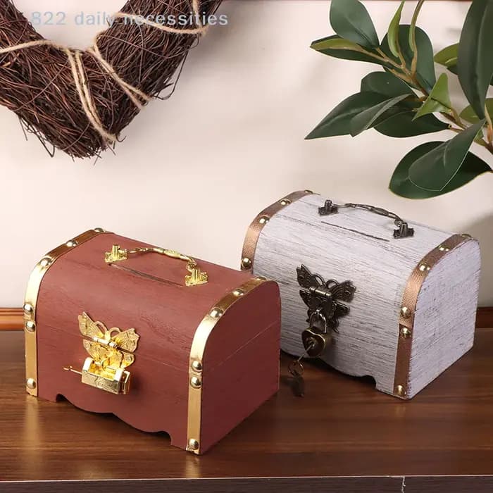 Coffre au trésor vintage avec serrure - Tirelire rétro et boîte de rangement pour la décoration intérieure