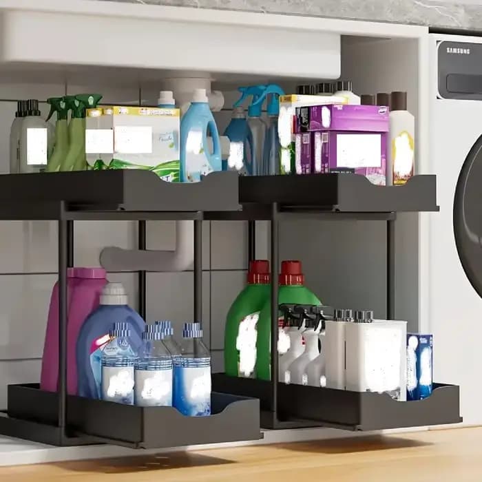 Étagère de rangement coulissante à 2 niveaux pour cuisine - Organisateur de tiroir multifonctionnel antidérapant