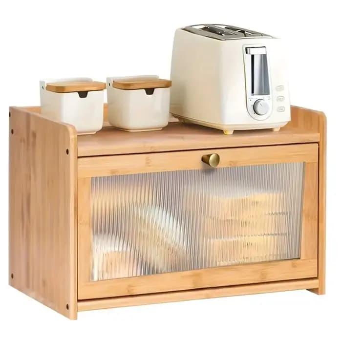 Boîte à pain en acrylique ABSJ-Bamboo avec couvercle - 1 pièce - Organisateur de rangement de cuisine anti-poussière