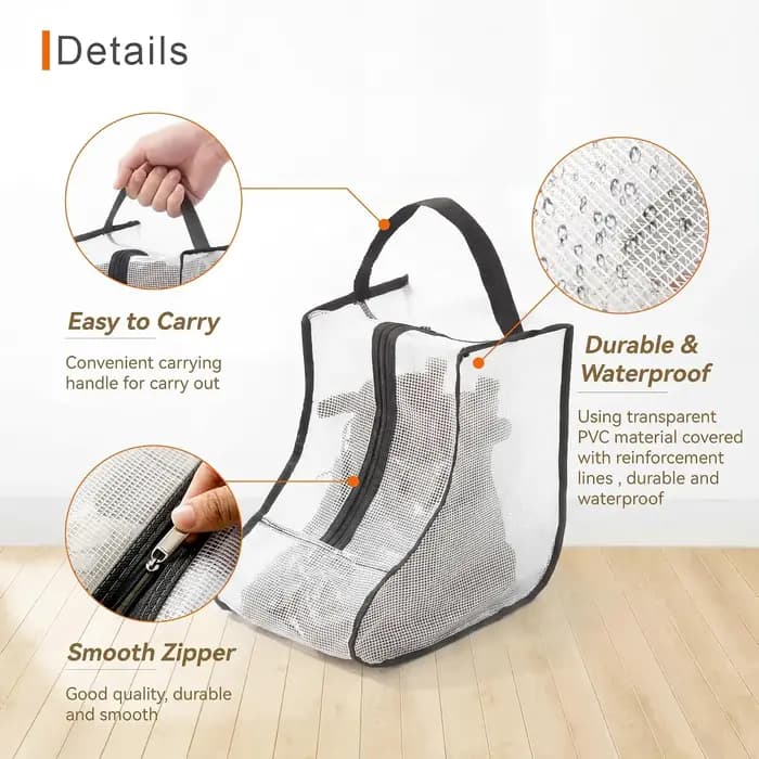 Sac de rangement pour bottes, 2 pièces, sacs à chaussures portables pour le rangement et les voyages, housse transparente anti-poussière pour bottes, organisateur de bottes
