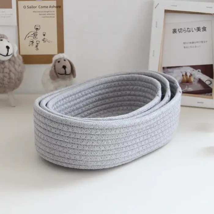 Panier de rangement en corde de coton tressée style nordique pour bureau