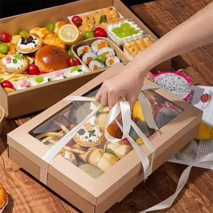 Boîte à lunch en papier kraft avec fenêtres transparentes
