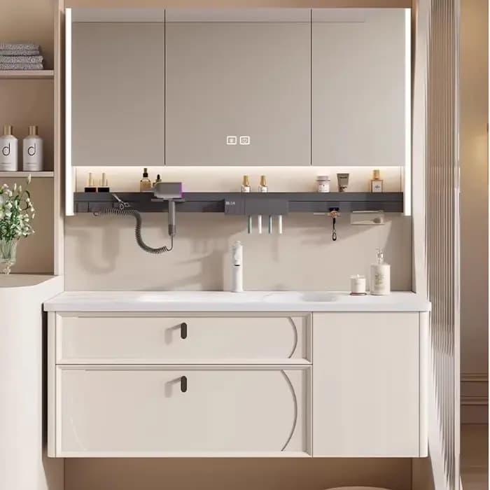Meuble-lavabo et vasque de salle de bain en chêne français vertical
