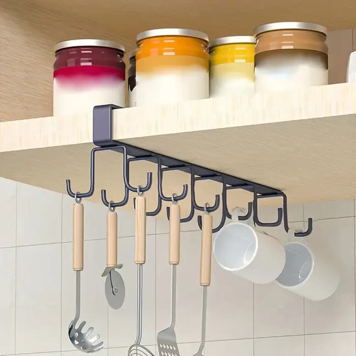 Porte-gobelets en acier inoxydable à double rangée avec un total de 12 crochets - Organisateur de rangement de cuisine