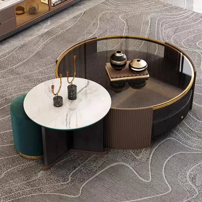 Table basse ronde de luxe moderne avec rangement