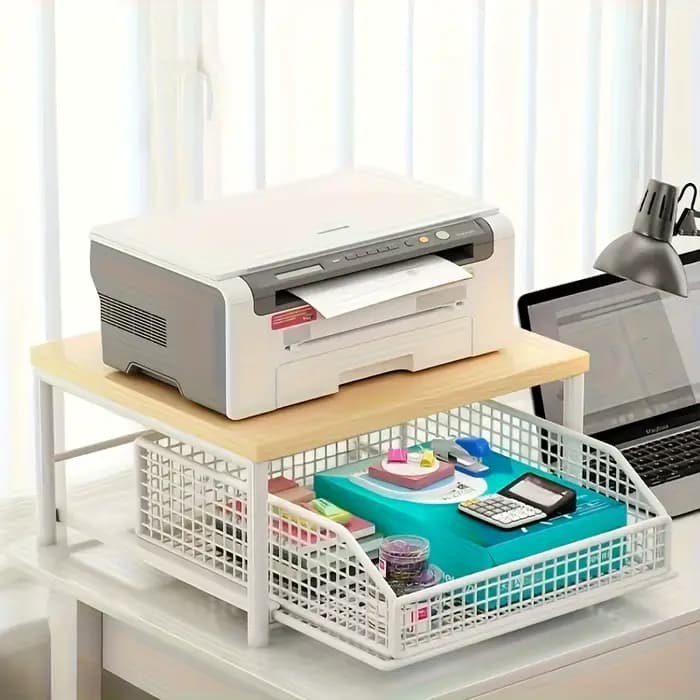 Organisateur de comptoir de cuisine robuste en bois dur, gain de place, avec tiroir et panier en fil métallique pour machine à café