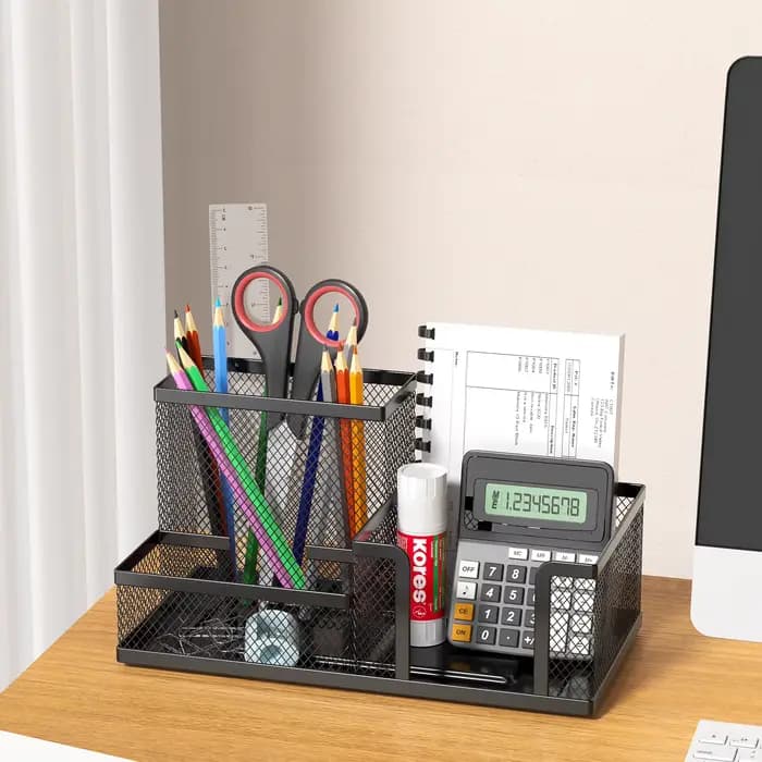 Porte-stylo en maille et organisateur de fournitures de bureau avec 7 compartiments