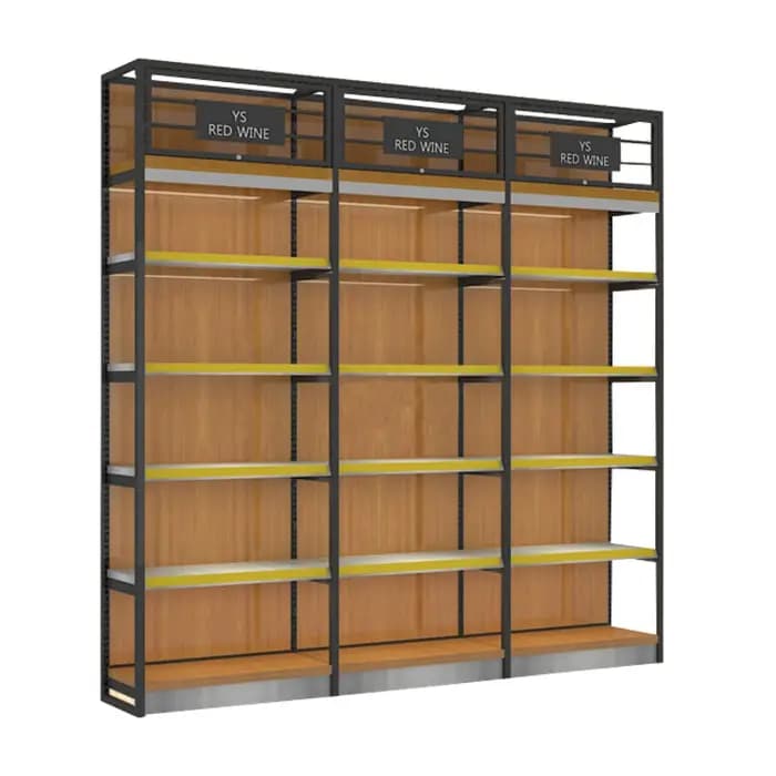 Étagères de supermarché en acier laminé à froid et bois MDF, étagère de boulangerie en bois, présentoir robuste, rayonnage pour magasin de détail