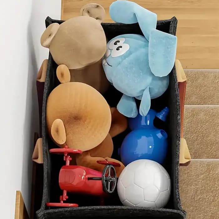 Sac de rangement en feutre en forme de L pour escalier, organisateur pliable gain de place, panier grande capacité avec poignées pour placard domestique