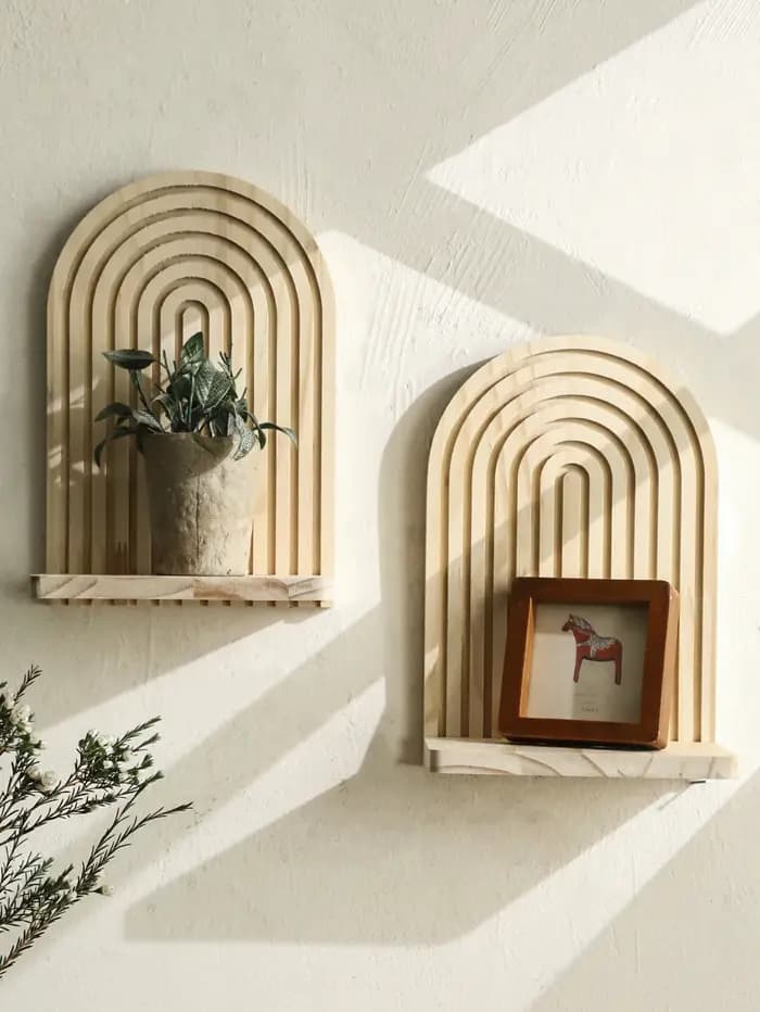 Étagères murales en arc en bois pour décoration de maison Boho