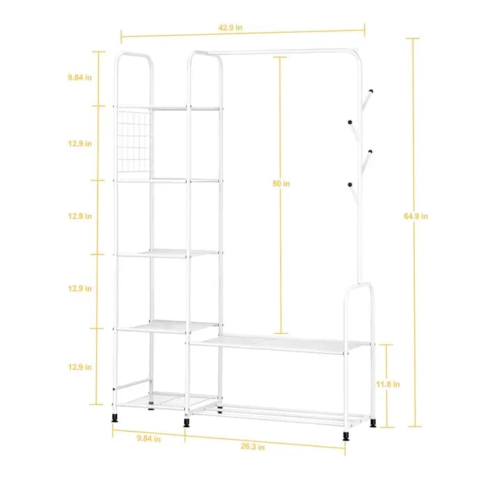 Vêtements autoportants T1 avec étagères, porte-vêtements pour confronterVêtements avec chaussure T1
