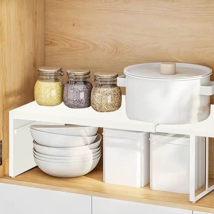 Étagère de cuisine extensible et empilable pour comptoir et armoire
