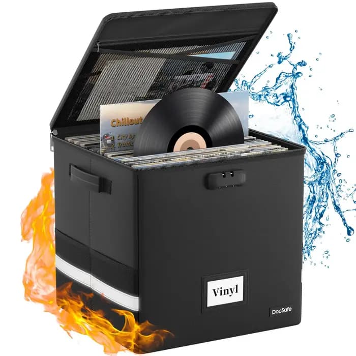 Boîte de rangement pour disques vinyles avec serrure