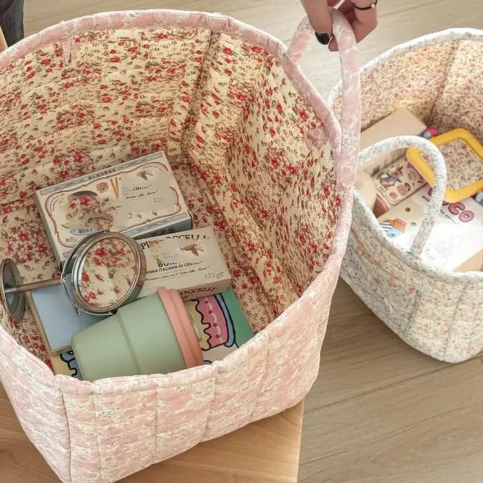Panier de rangement Airfriend vintage à motif floral avec poignée