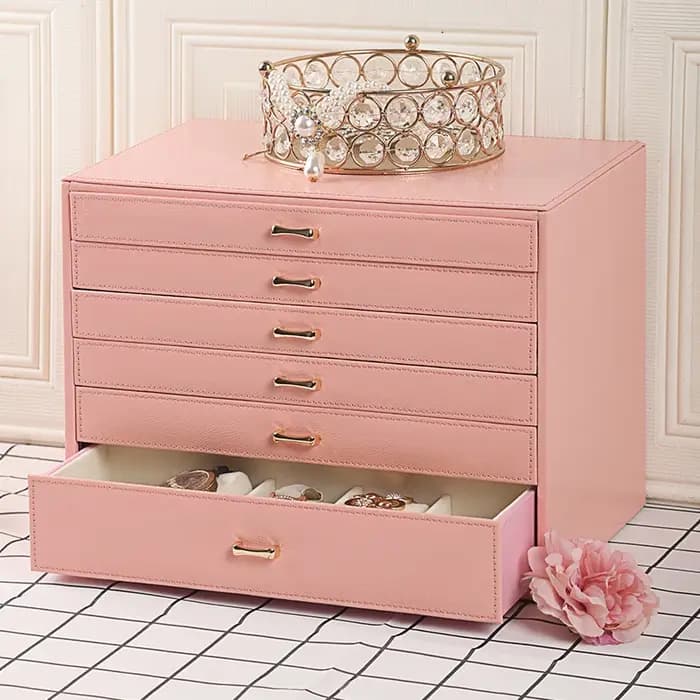 Grande boîte de rangement pour bijoux en cuir