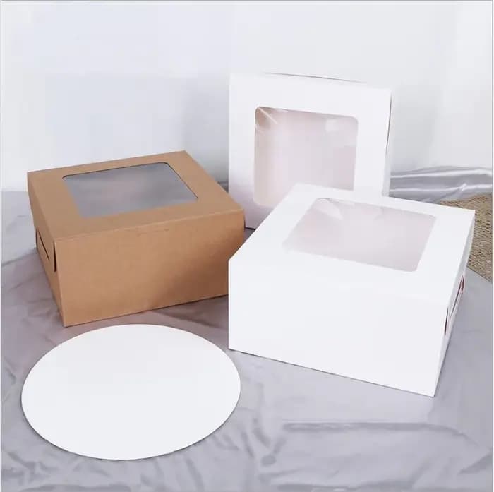 Boîte à Gâteaux en Carton Blanc et Marron avec Fenêtre Transparente