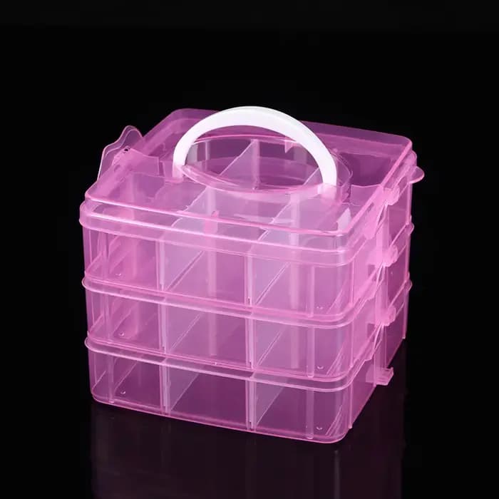 Boîte de rangement en plastique transparente à 3 niveaux et 18 grilles