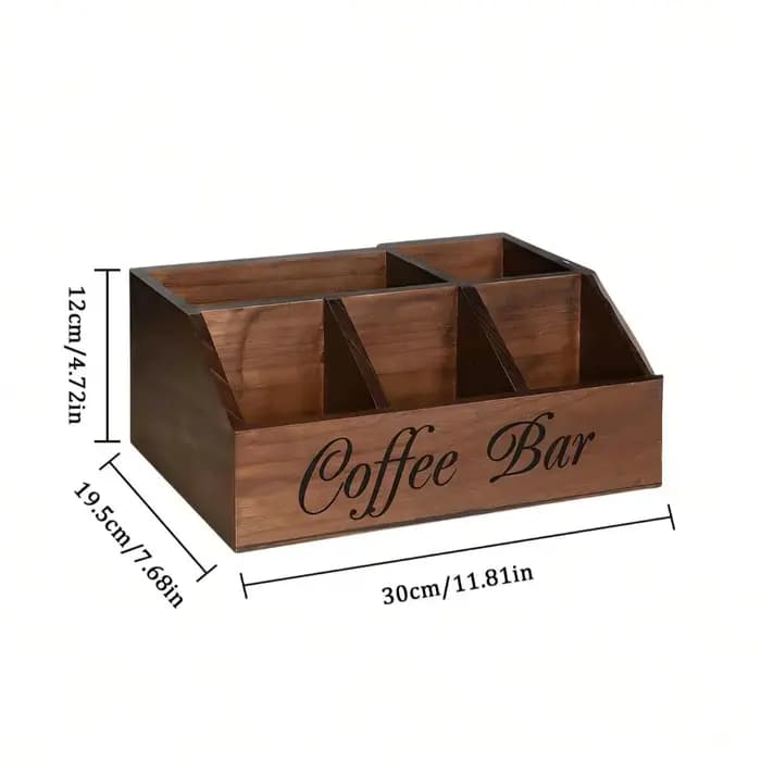Organisateur de bar à café en bois avec 5 compartiments
