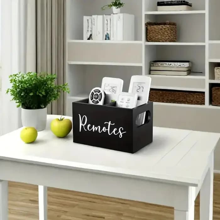 Boîte de rangement en bois pour télécommande, avec séparateurs, organisateur de maquillage, sachet de thé, boîte de rangement de paquets de café