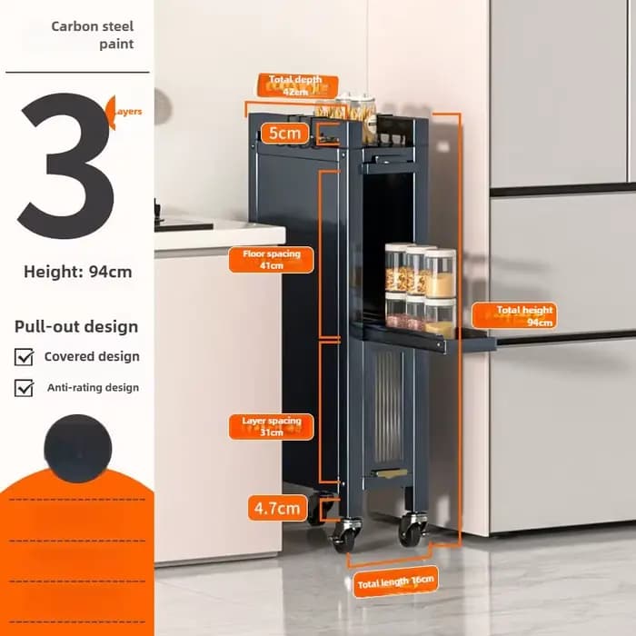 Armoire de rangement pour crevasses de cuisine à tirer, armoire de rangement multicouche à bord ultr