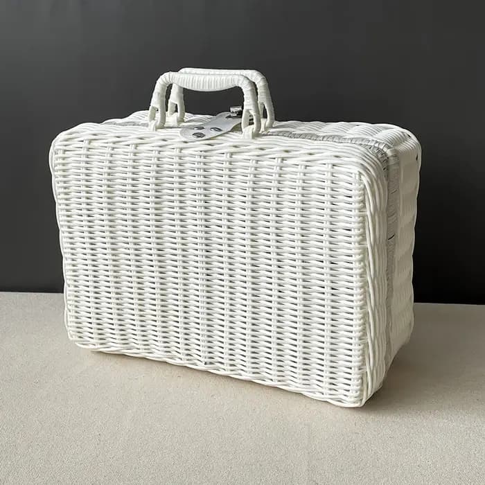 Boîte de finition semblable au rotin, panier en rotin tissé, boîte de rangement rétro, accessoires décoratifs, valise avec boîte-cadeau à main