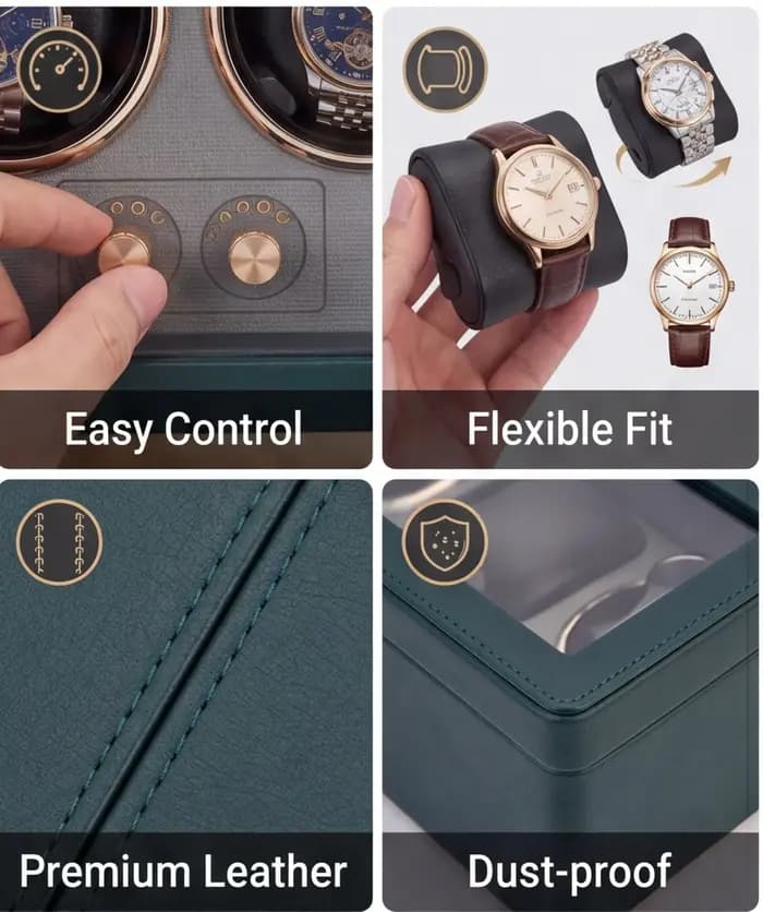 Boîte à remontoir de montres de luxe en cuir haut de gamme pour 4