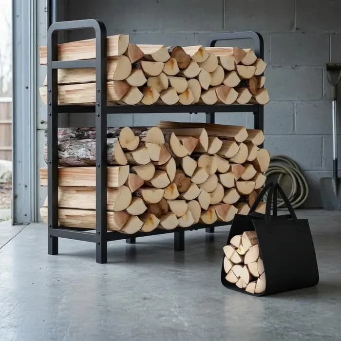 Support de rangement pour bûches en acier noir