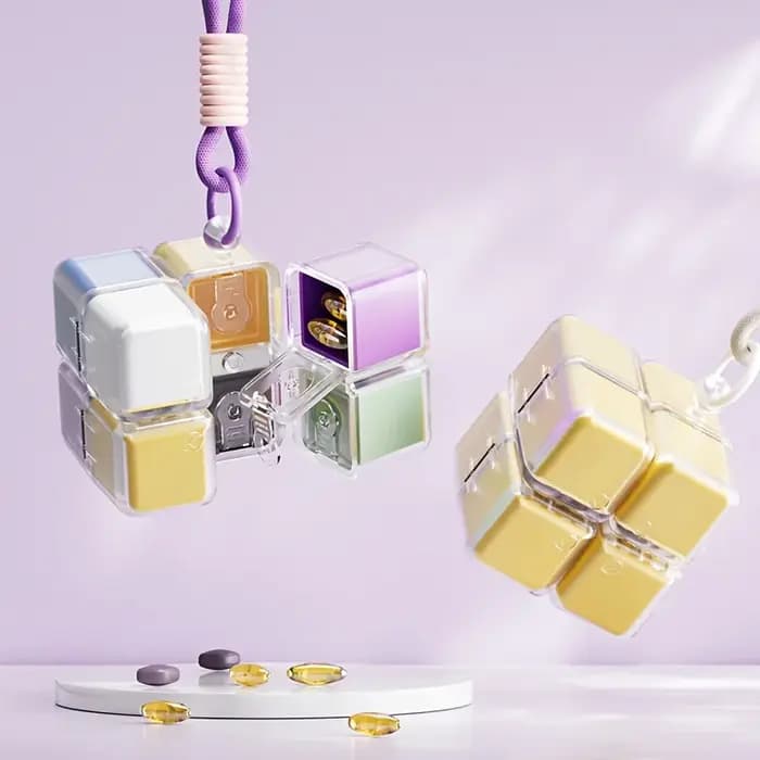 Cube magique créatif, boîte de rangement de médicaments à 8 grilles