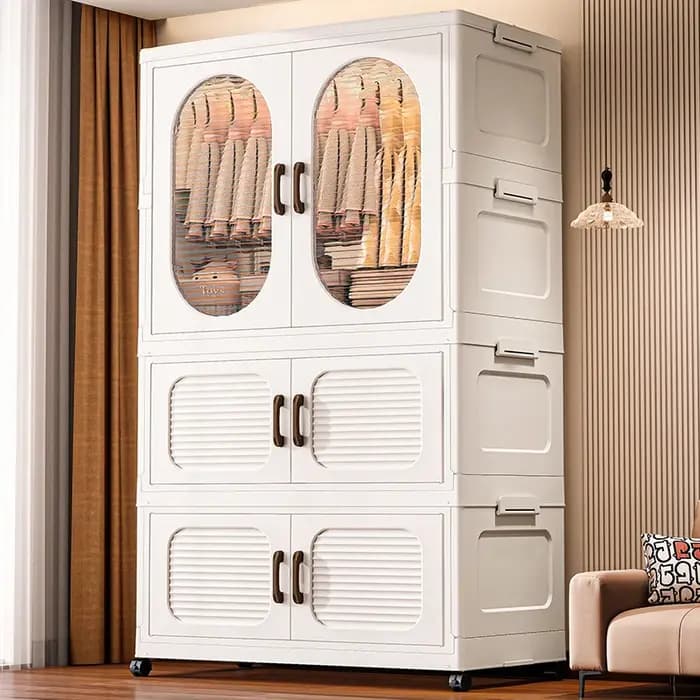 Armoire pliable à double porte de 60 cm avec roulettes – Rangement à fermeture magnétique de grande capacité pour