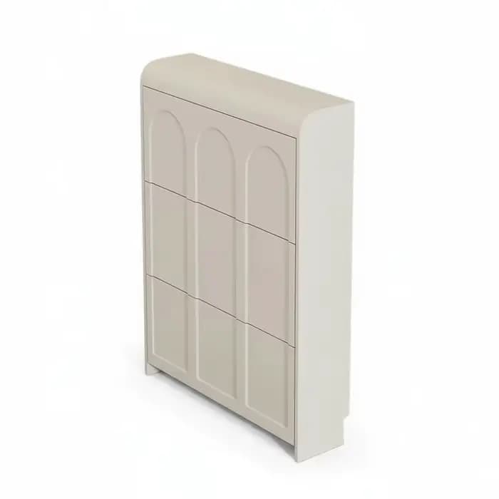 Meuble à chaussures moderne en bois crème ultra-fin et étroit avec tabouret confortable, organisateu