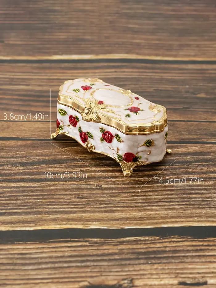 Boîte à bijoux vintage européenne créative en métal, petite boîte de rangement de bijoux, or, blanc,