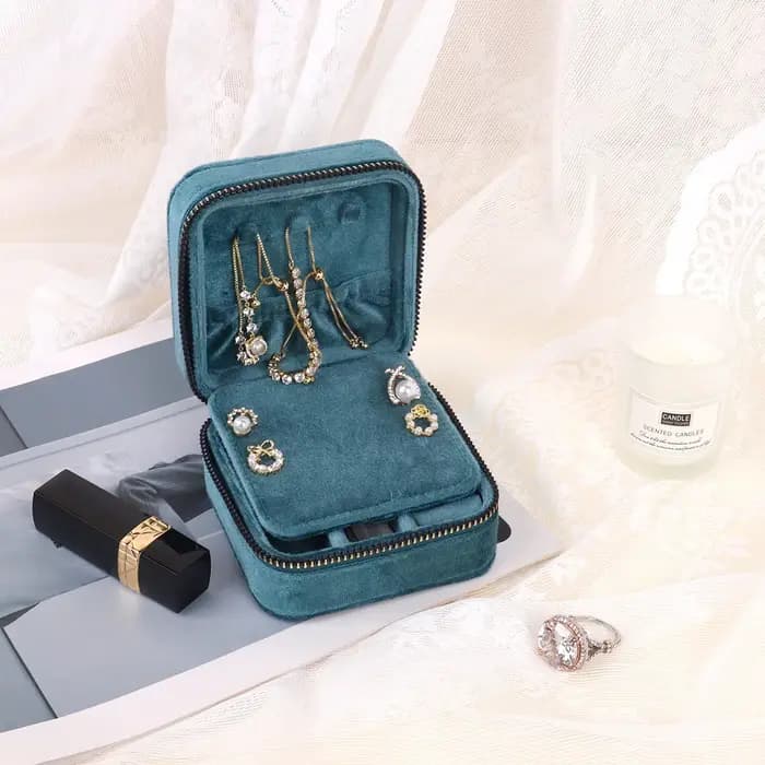 Boîte à bijoux en velours losange avec miroir pour femmes