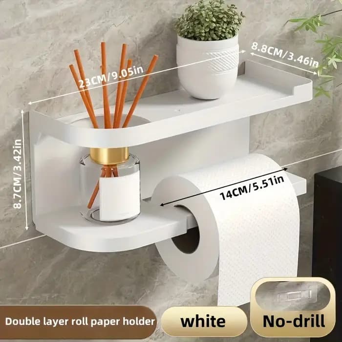 Porte-papier toilette mural robuste avec étagère et tiroir
