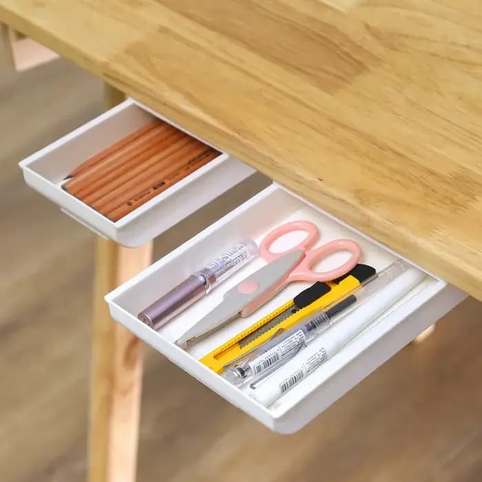 Plateau à crayons auto-adhésif sous le tiroir de bureau, boîte de rangement, organisateur de papeter