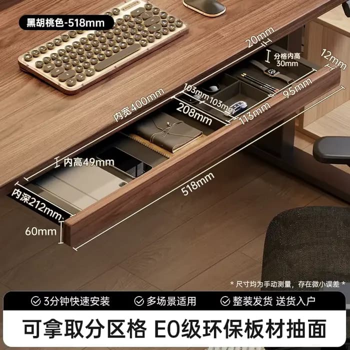 Tiroir caché sous le bureau avec séparateur en bois, plateau de rangement suspendu pour clavier, pou