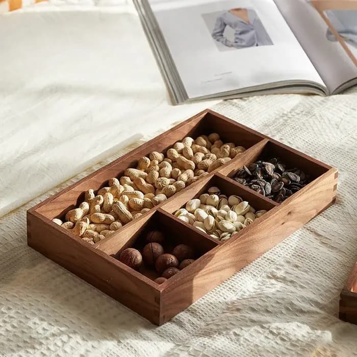 Boîte de rangement moderne en bois massif avec séparateurs