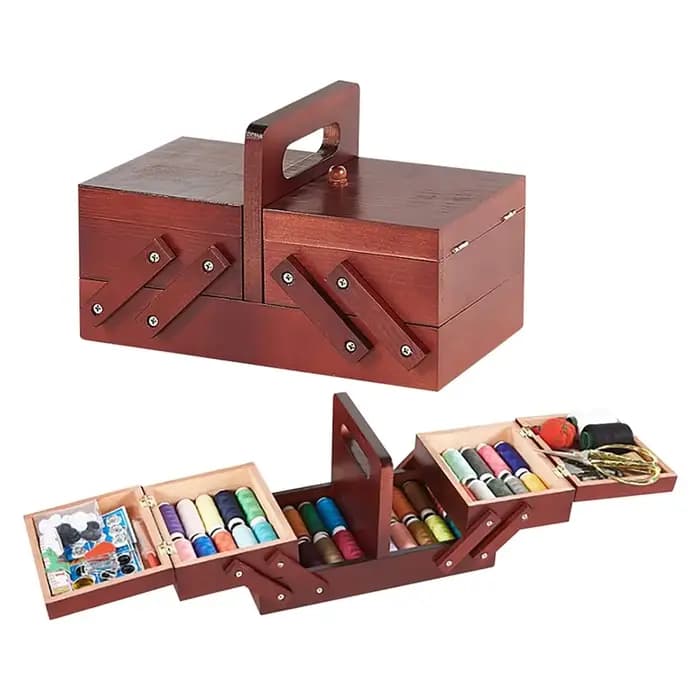FTGT nouvelle boîte à couture pliable en bois fil ciseaux panier à coudre boîtes à bijoux pour stocker des Kits