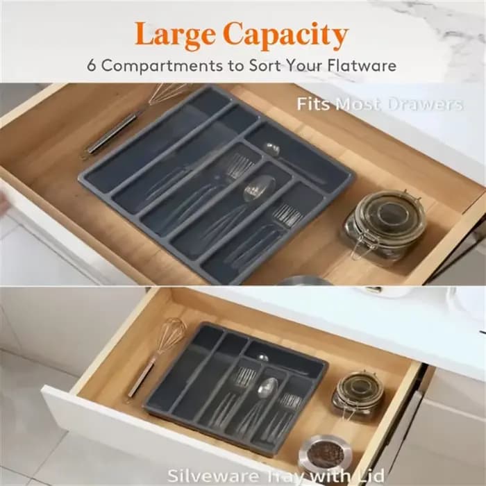 Boîte de rangement couverts couverte | Plateau