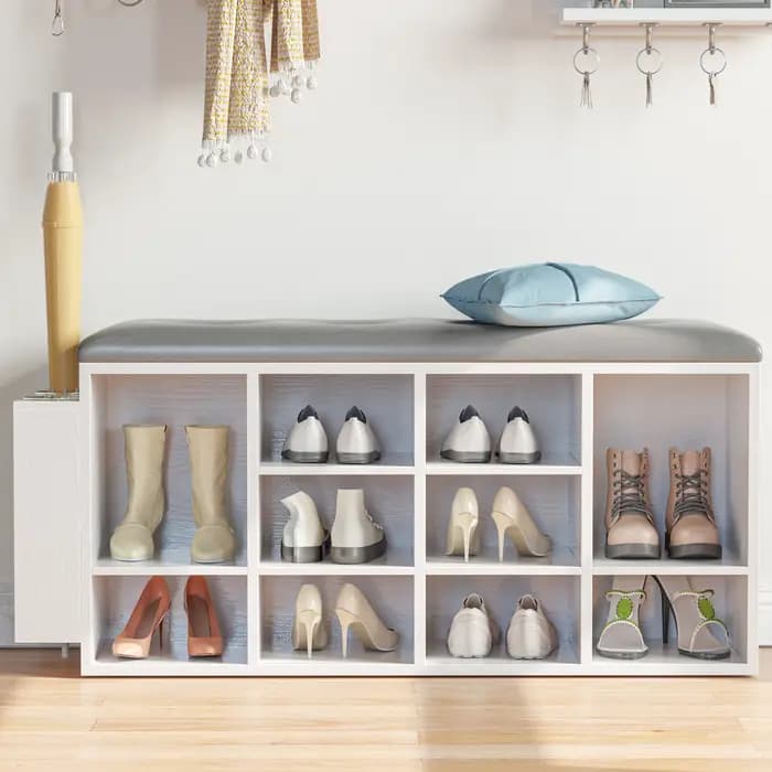 IlearCK-Banc à chaussures en cuir PU, meuble de rangement pour entrée, 10 cubes, chaussures Cubby T1