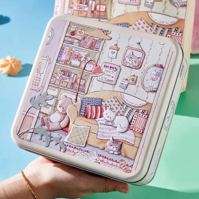 Boîte de rangement en métal de lapin d'ours mignon