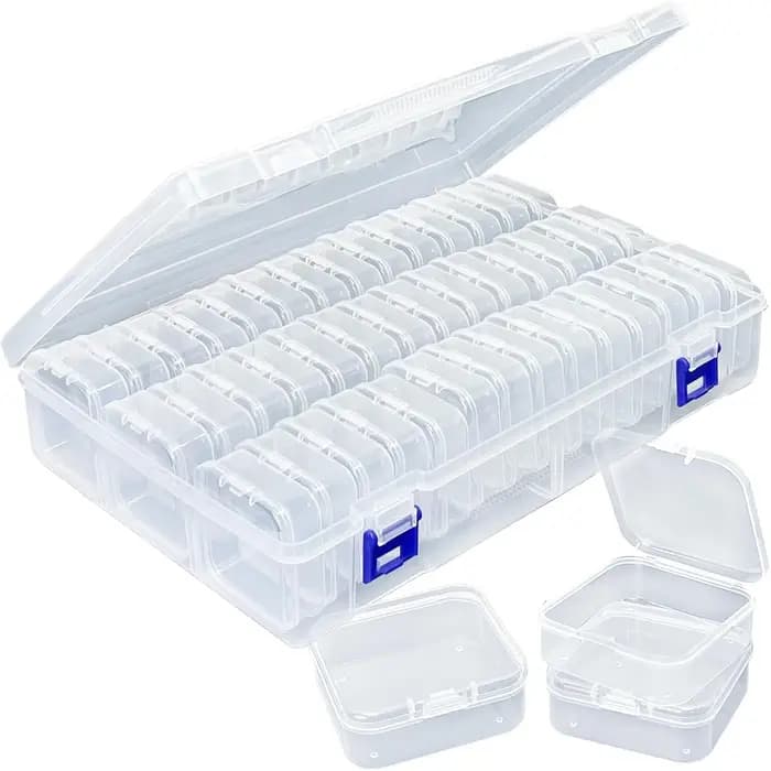 Boîte de rangement en plastique transparente multi-compartiments pour perles — Couvercle à charnière avec design