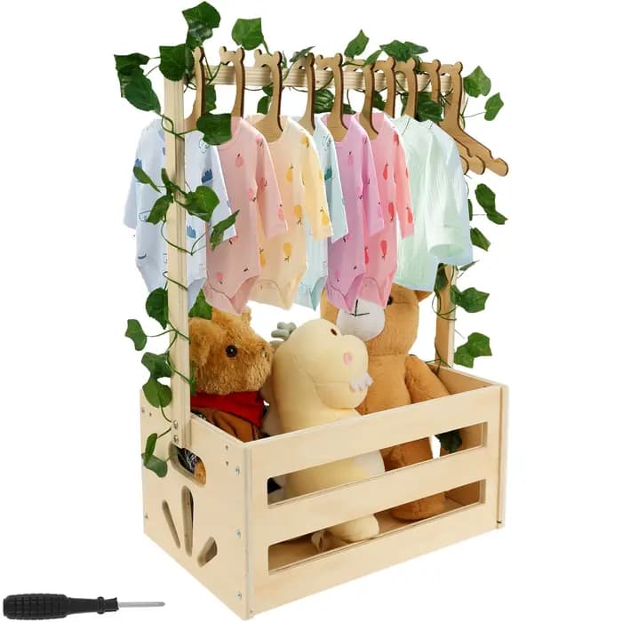 Panier de rangement en bois pour fête prénatale