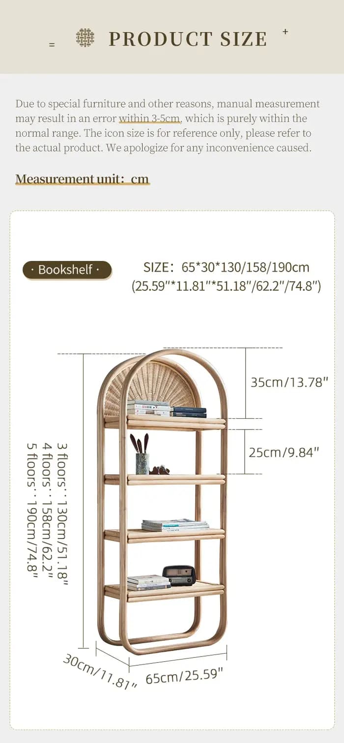 Étagère en rotin, étagère de présentation en rotin naturel à 100 %, étagère de rangement autoportante en forme d'arche bohème faite à la main pour la décoration de la maison