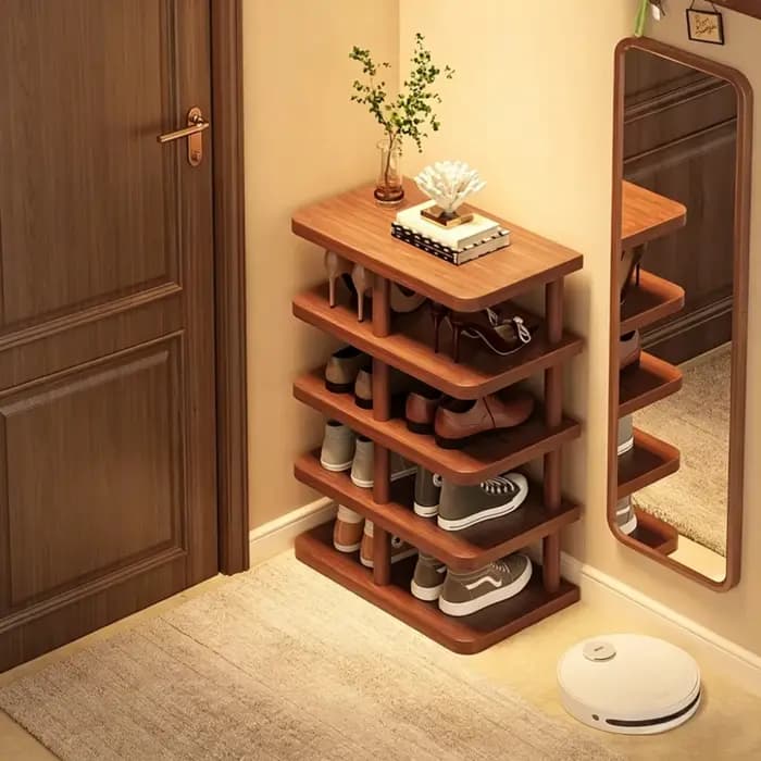 Étagère à chaussures en bois multi-niveaux, rangement d'entrée robuste et étroit, organisateur de sol peu encombrant pour la maison, le couloir et la chambre